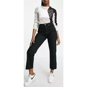 Topshop Straight Cotton Jeans with Raw Hem in Black Size 2